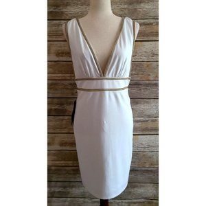 Bebe White Embellished Plunge Dress - Medium